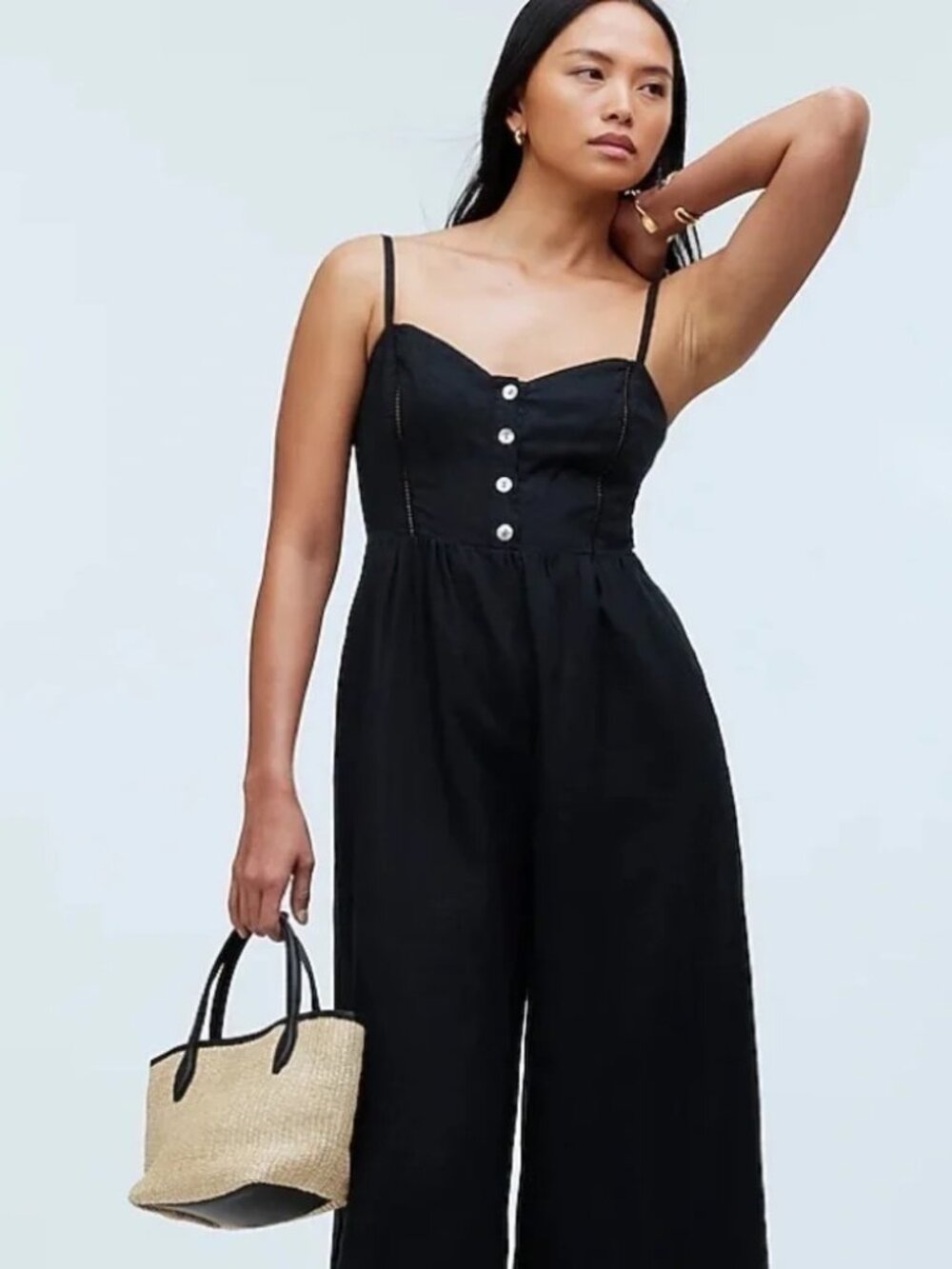 Madewell Linen Jumpsuit Black Size 14 Spaghetti Strap Sleeveless